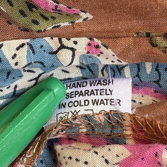 PERRY WALKER Grace Floral Print Smocked Dress O/S Brown Green Pink Smocked Boho - Picture 12 of 15